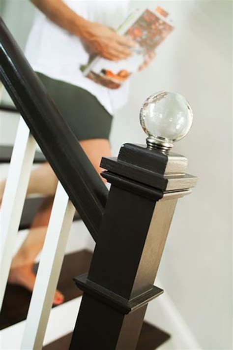 metal finial and wood rail bracket stairs|newel post finials.